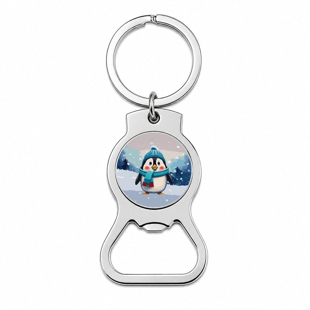 Penguin Winter Wearing Hat Scarf Cute Bottle Opener Keychain