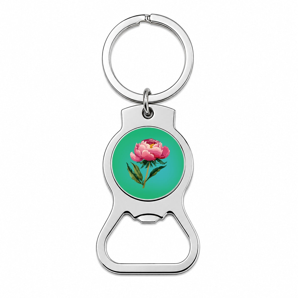 Peony Pink Flower Watercolor Bottle Opener Keychain