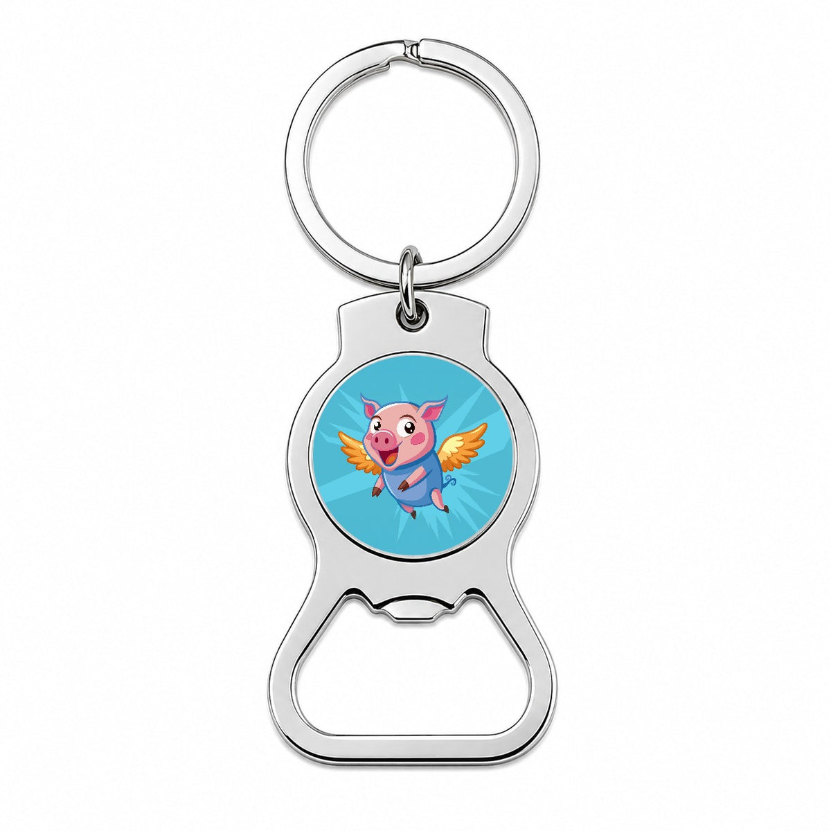 Pig Flying Silly Funny Bottle Opener Keychain