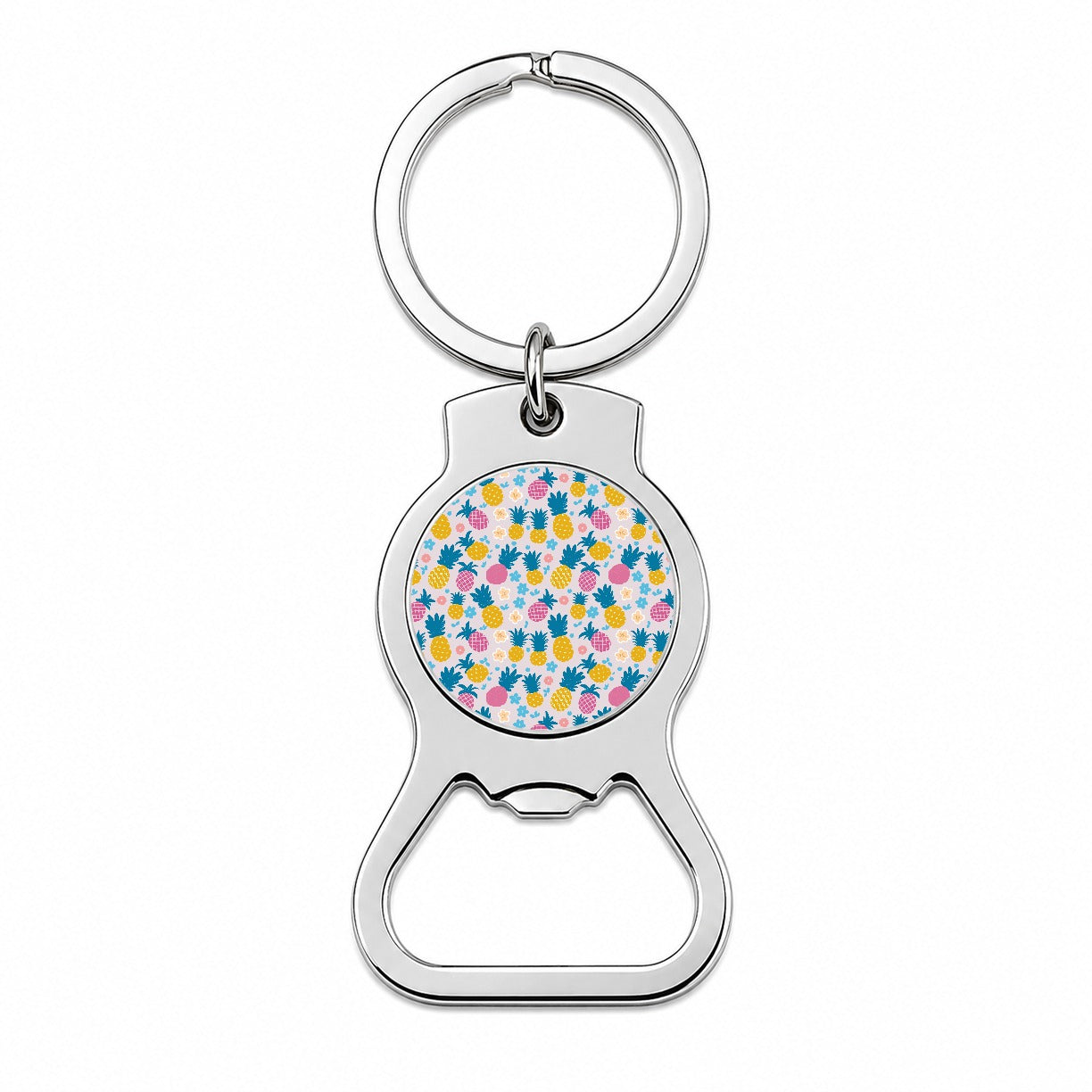 Pineapples Tropical Flowers Pattern Bottle Opener Keychain