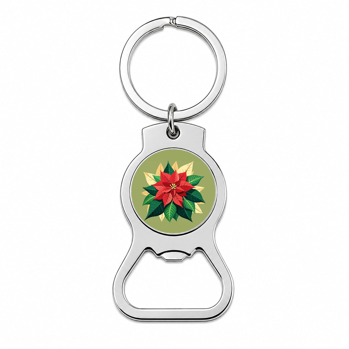 Poinsettia Plant Christmas Decoration Bottle Opener Keychain