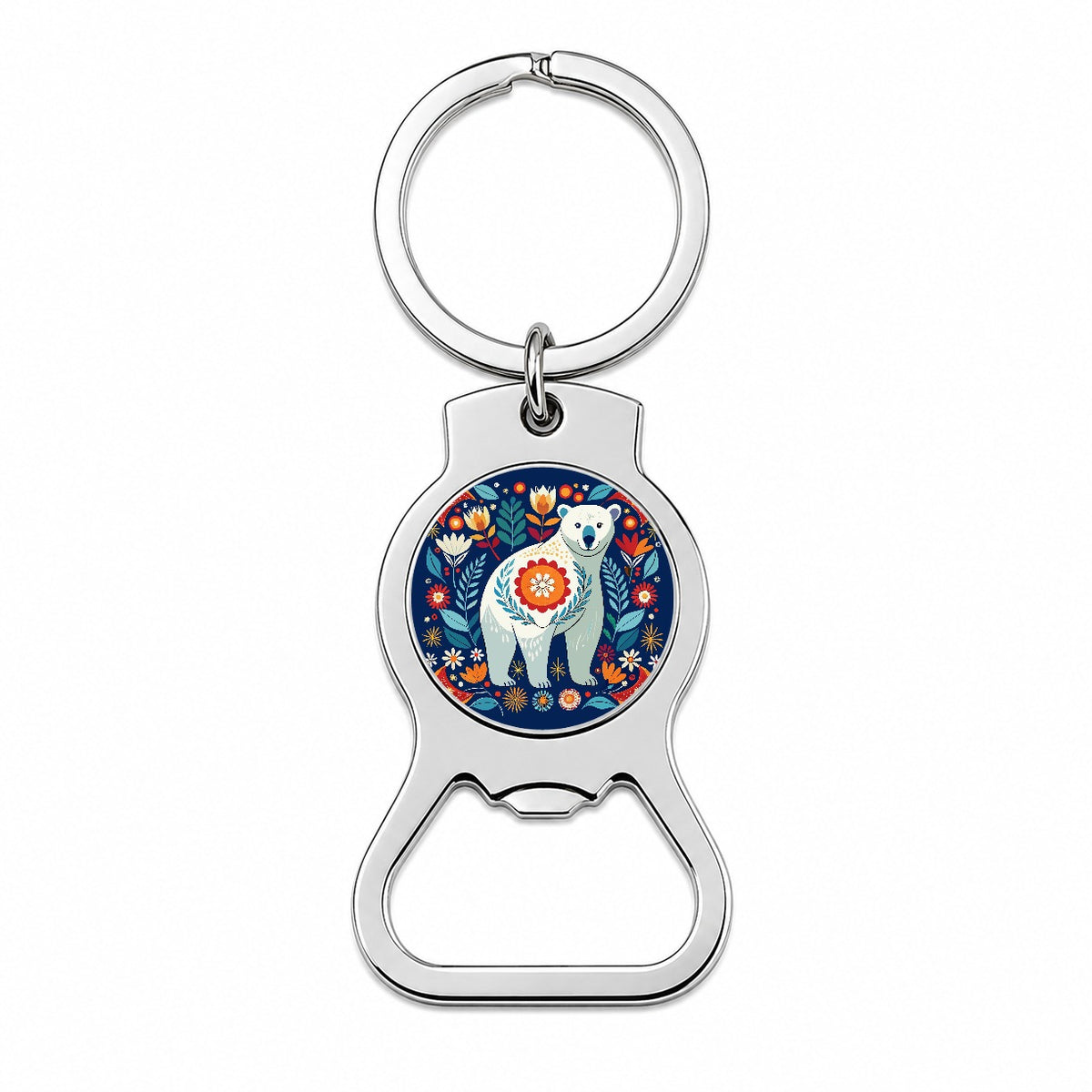 Polar Bear Floral Motif Bottle Opener Keychain