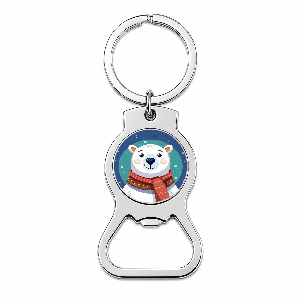 Polar Bear Wearing Winter Scarf Bottle Opener Keychain