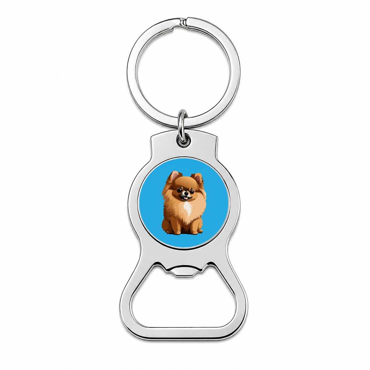 Pomeranian Dog Sitting Bottle Opener Keychain
