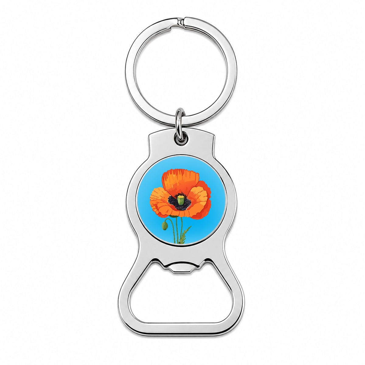 Poppy Flower Orange Bottle Opener Keychain