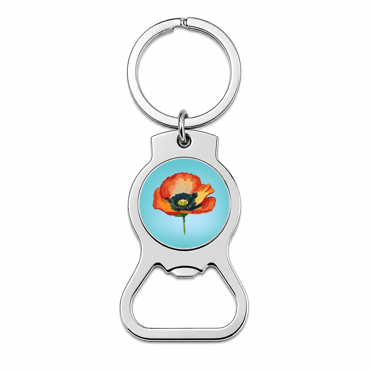 Poppy Icelandic Orange Flower Watercolor Bottle Opener Keychain