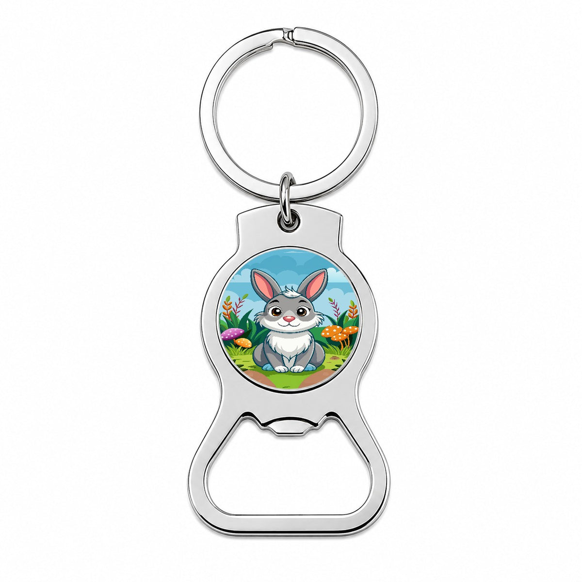 Rabbit Bunny Cute with Toadstools Mushrooms Bottle Opener Keychain