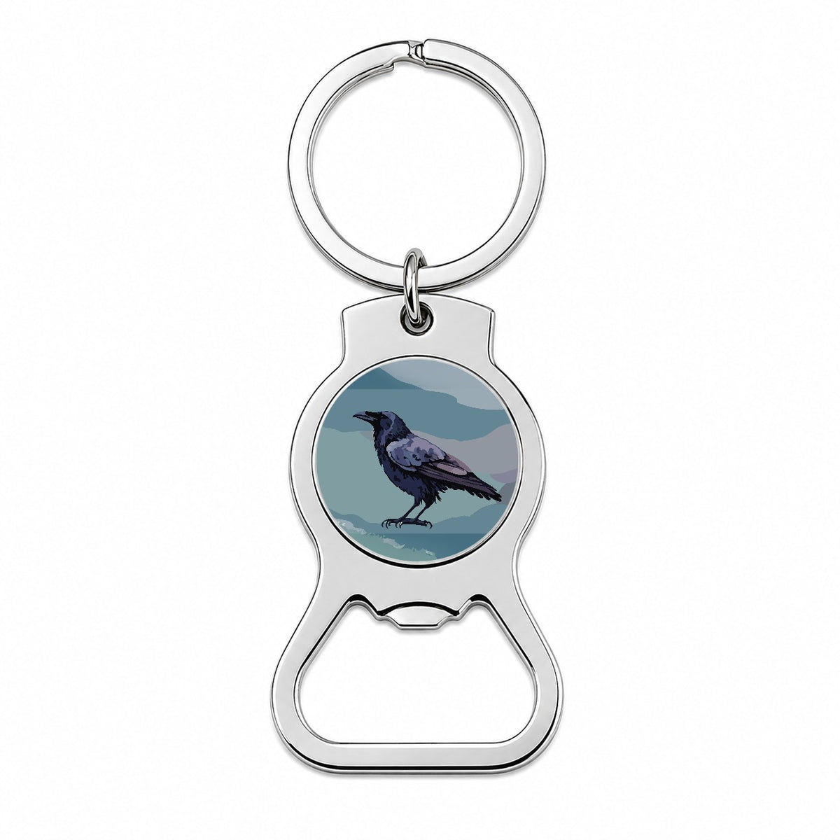 Raven Profile Bird Watercolor Bottle Opener Keychain