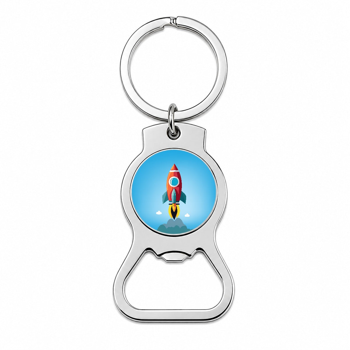 Rocket Ship Blasting Off Bottle Opener Keychain