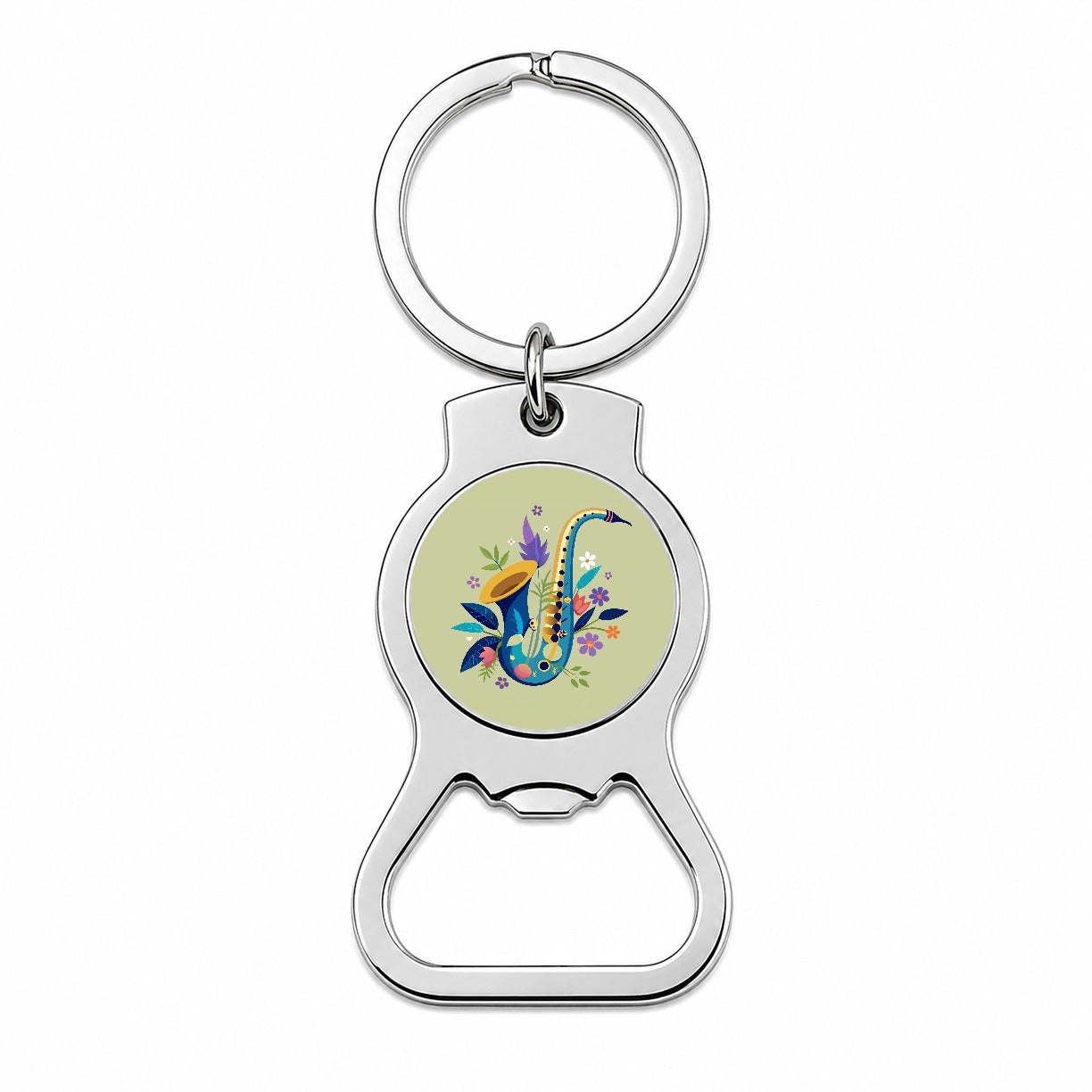 Saxophone Instrument Music Floral Motif Bottle Opener Keychain