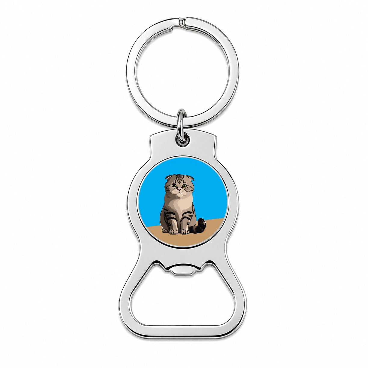 Scottish Fold Cat Sitting Bottle Opener Keychain
