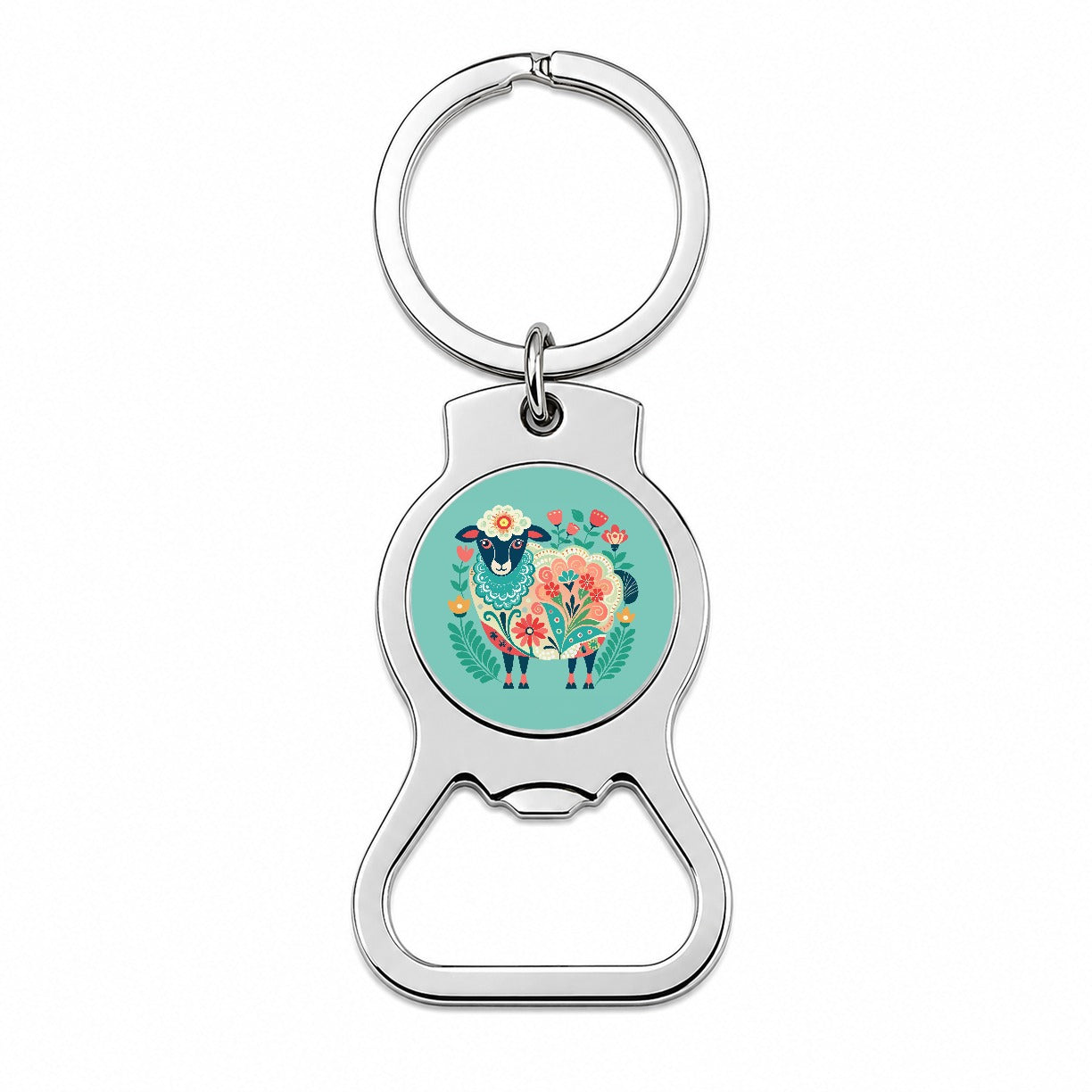 Sheep Floral Flowers Bottle Opener Keychain