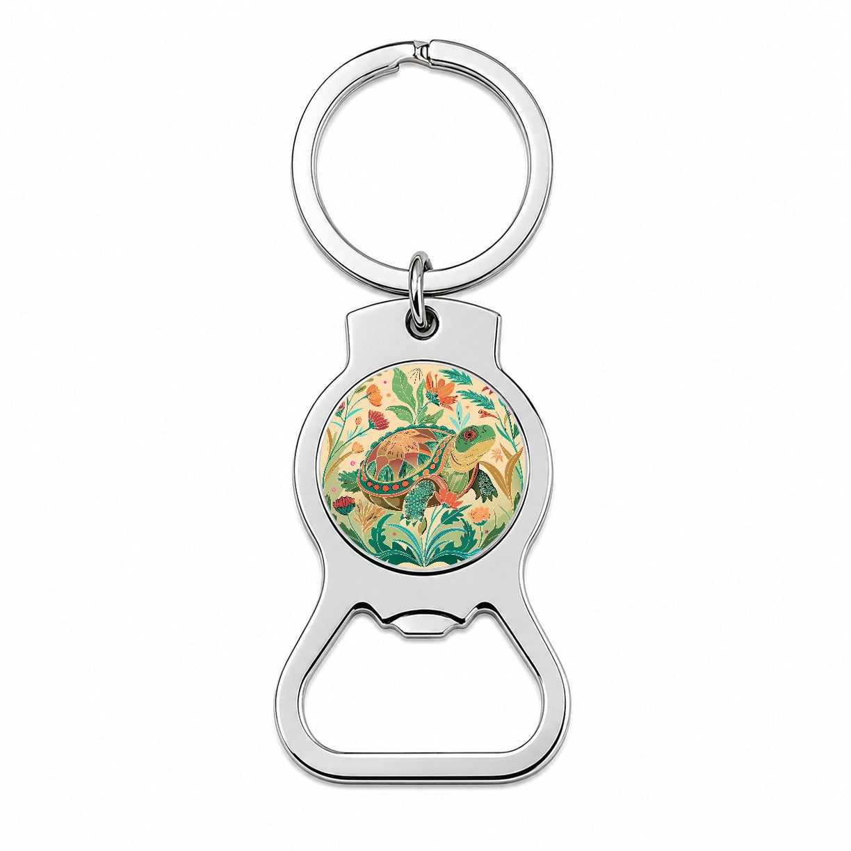 Snapping Turtle Botanical Art Nouveau Bottle Opener Keychain