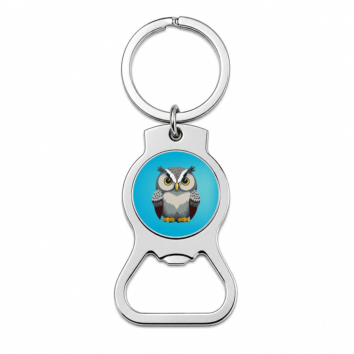 Snowy Owl Staring Bottle Opener Keychain