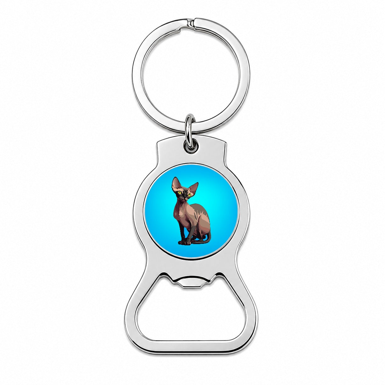 Sphynx Cat Sitting Bottle Opener Keychain