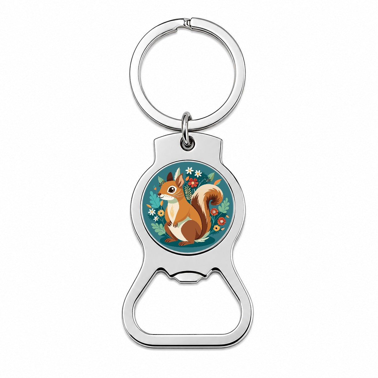 Squirrel Floral Flowers Bottle Opener Keychain