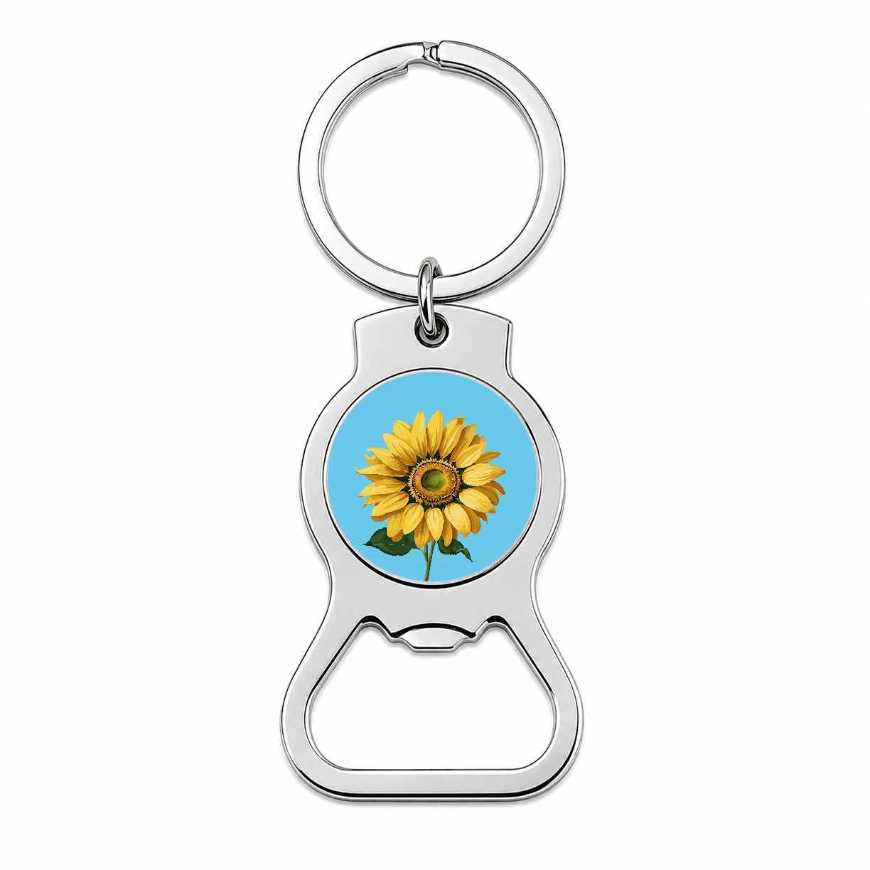 Sunflower Summer Flower with Stem Bottle Opener Keychain