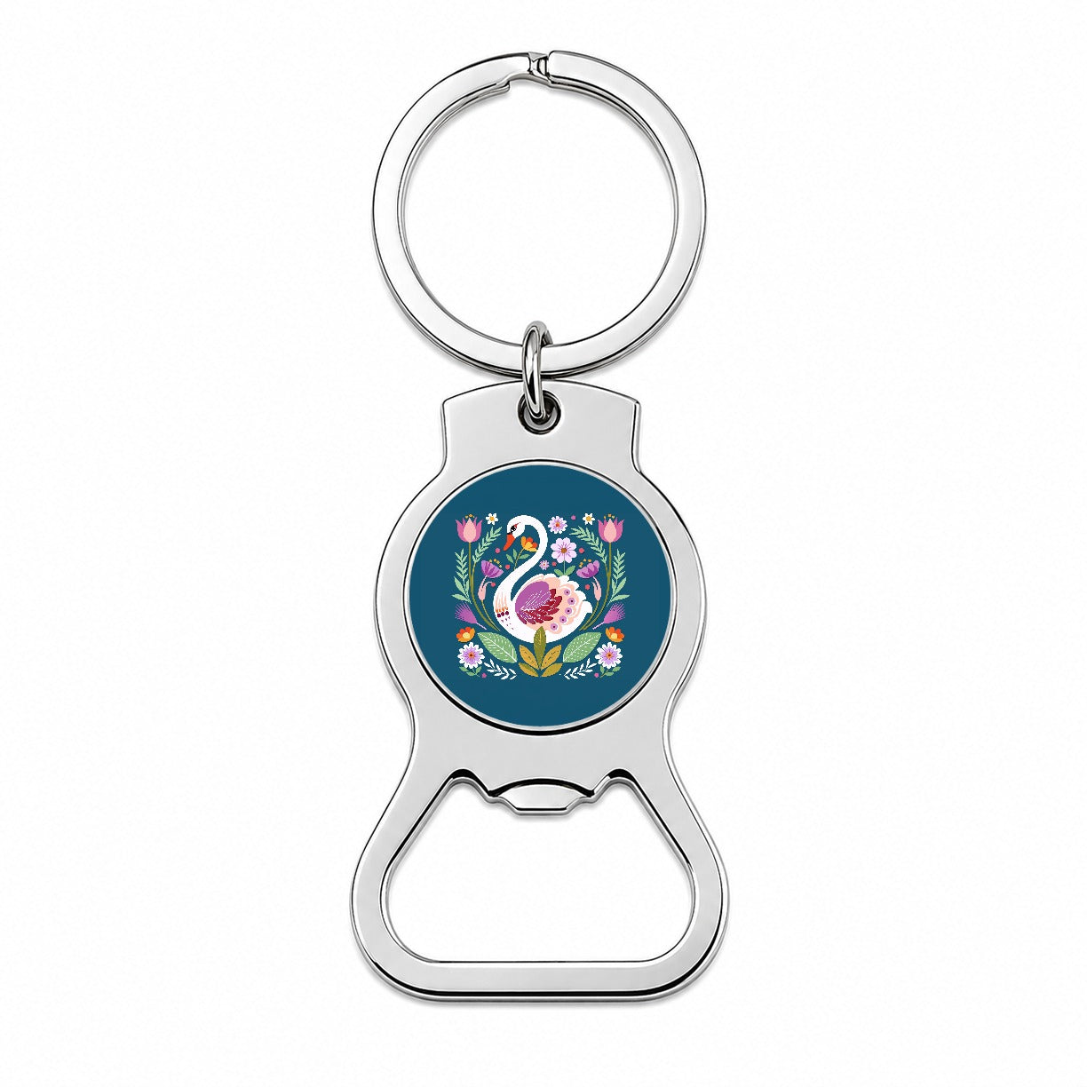 Swan Bird Floral Flowers Bottle Opener Keychain