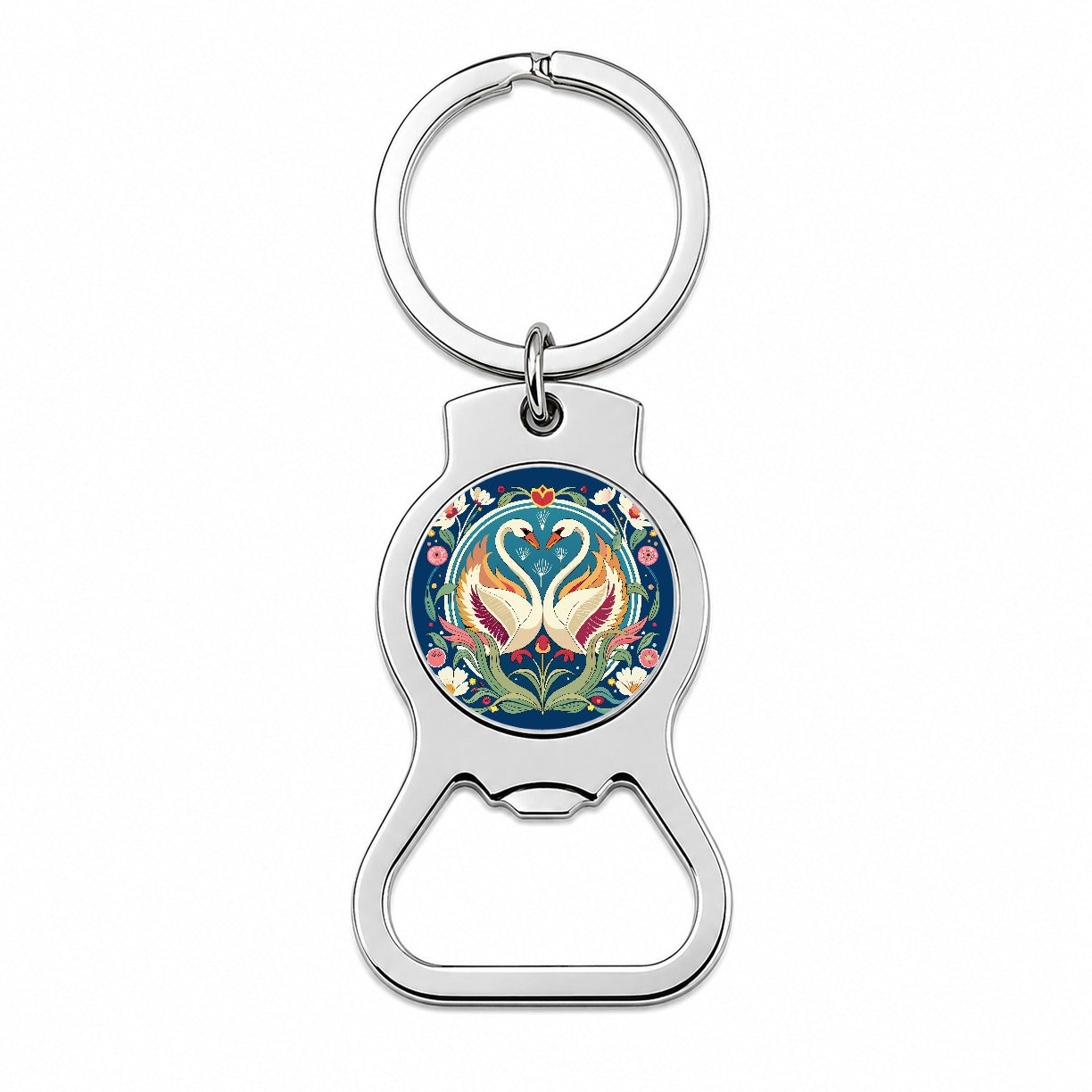Swans Floral Art Nouveau Flowers Elegant Bottle Opener Keychain