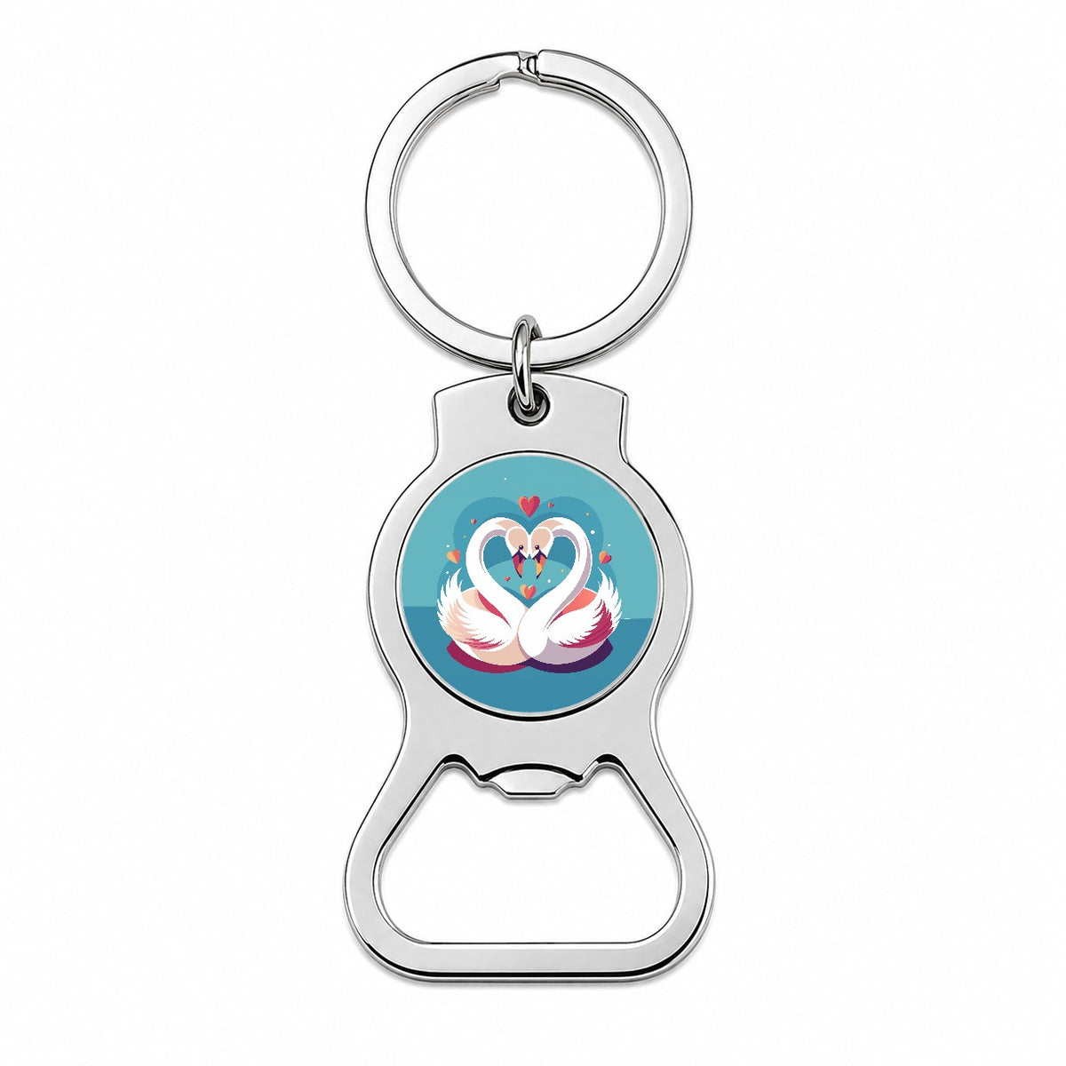 Swans in Love Anniversary Wedding Valentines Day Bottle Opener Keychain