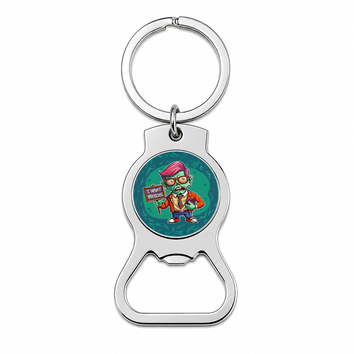 Teacher Zombie Man I Want Your Brains Bottle Opener Keychain