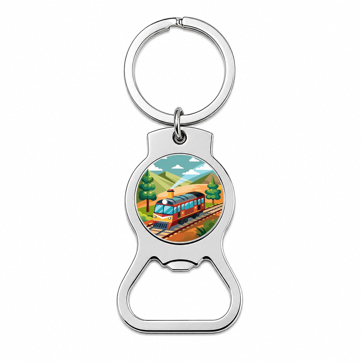 Train on Track Bottle Opener Keychain