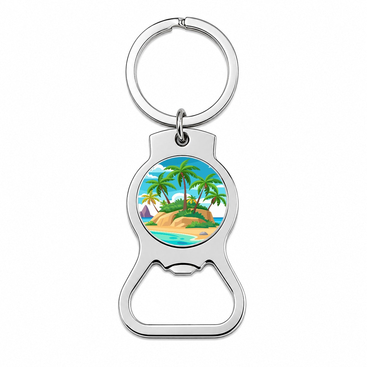 Tropical Island Beach Palm Trees Vacation Travel Bottle Opener Keychain
