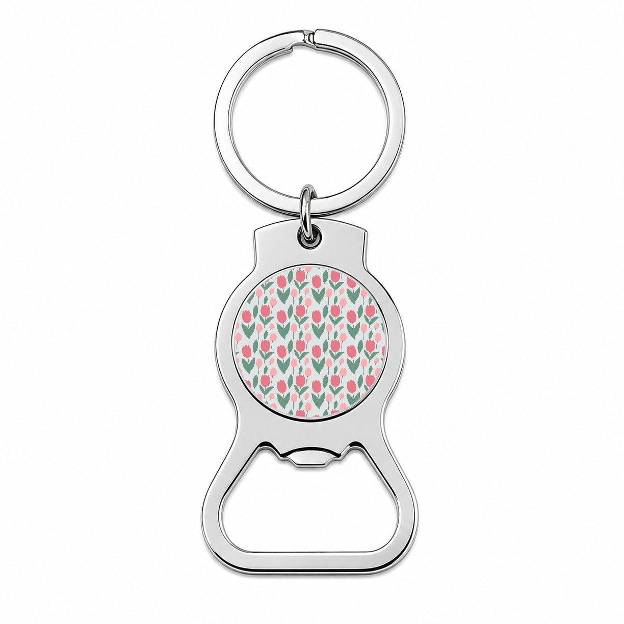 Tulips Pink Flowers Muted Pattern Bottle Opener Keychain
