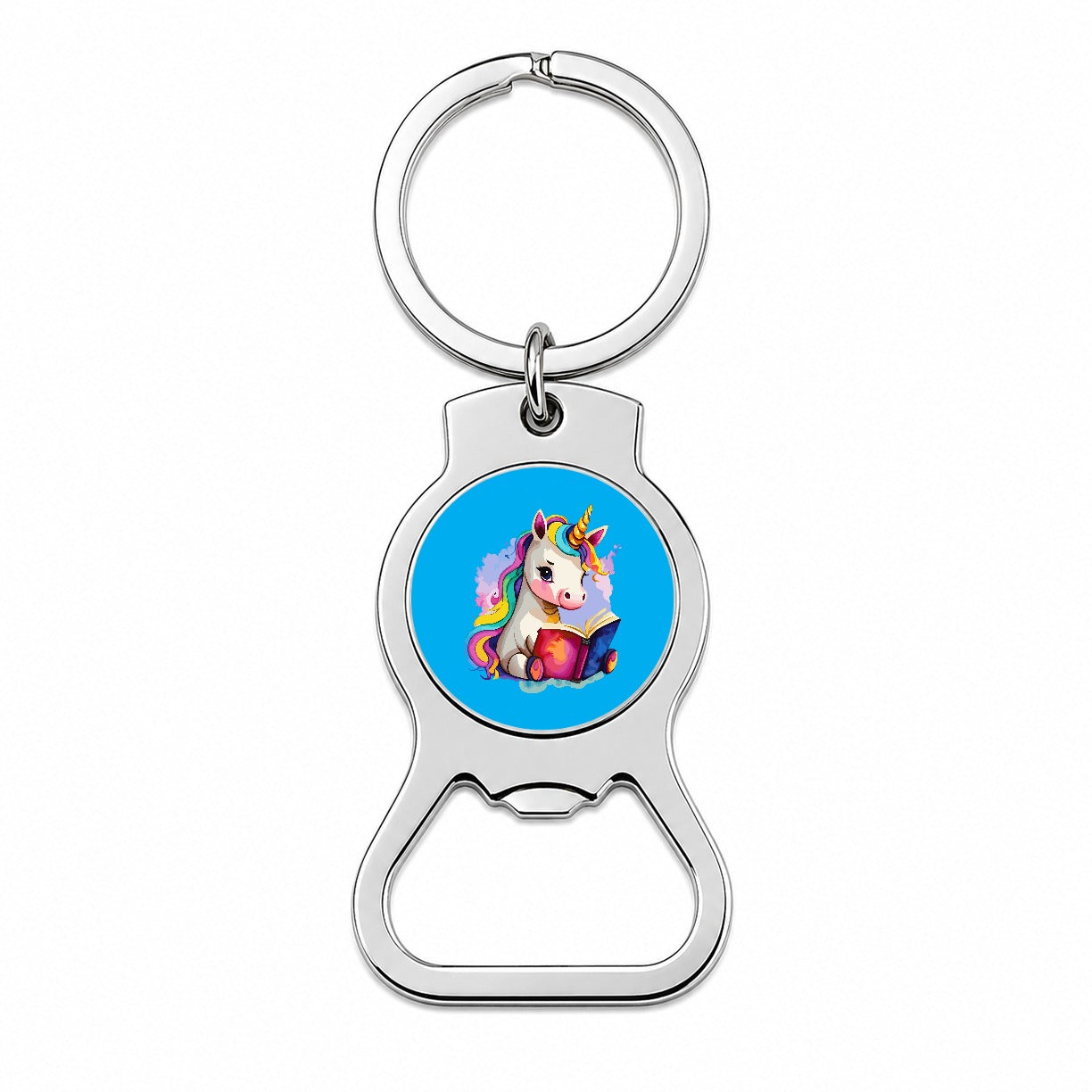 Unicorn Reading Book Reader Bottle Opener Keychain