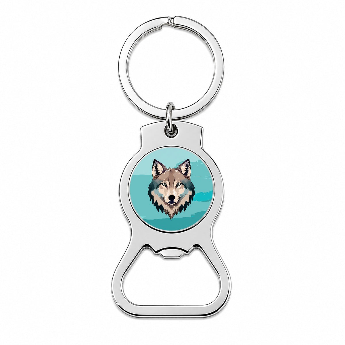 Wolf Face Watercolor Bottle Opener Keychain
