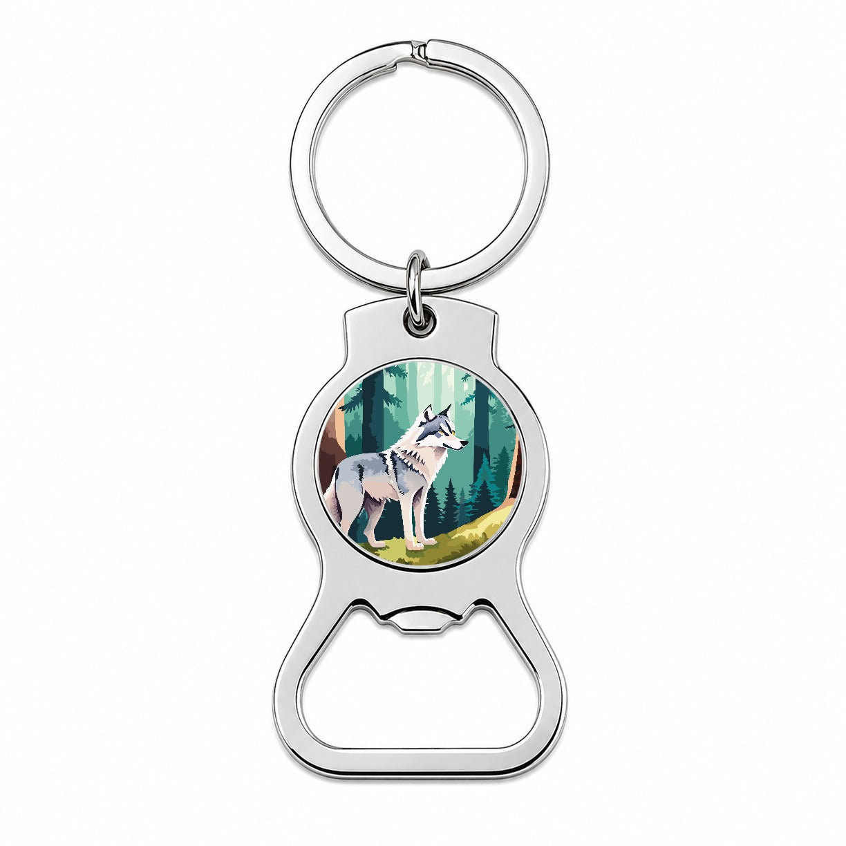 Wolf Standing Watercolor Bottle Opener Keychain