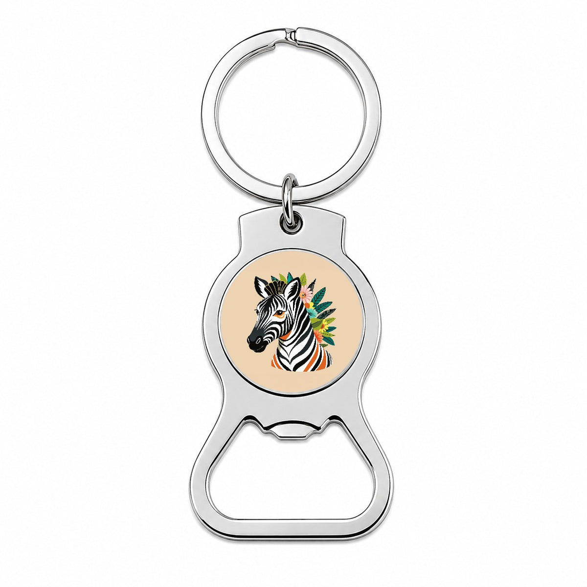 Zebra Head Floral Flowers Bottle Opener Keychain