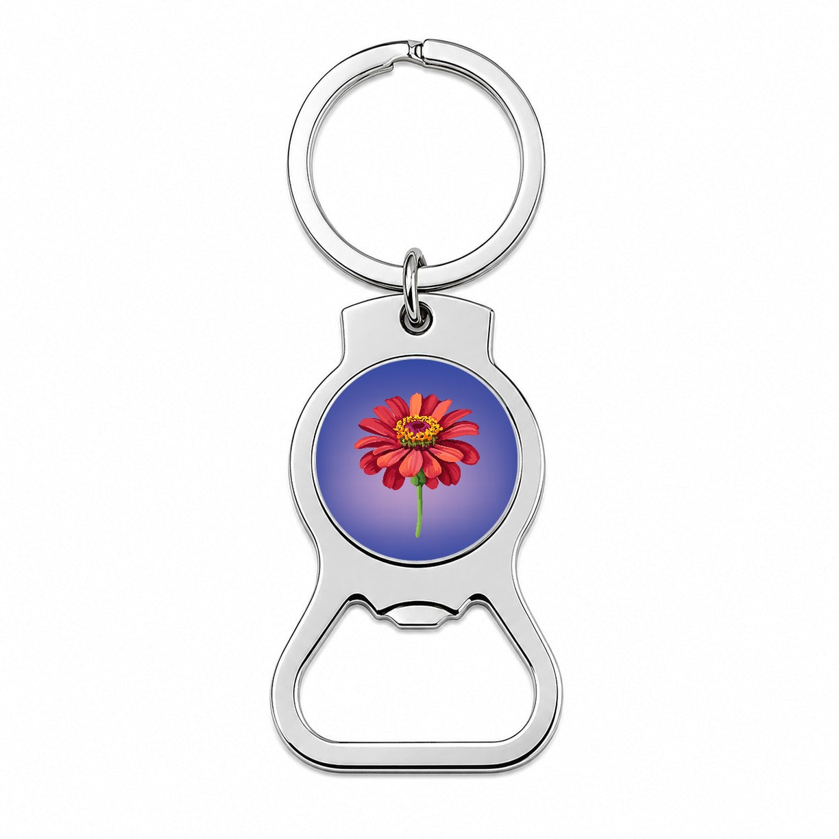 Zinnia Flower Red Watercolor Bottle Opener Keychain