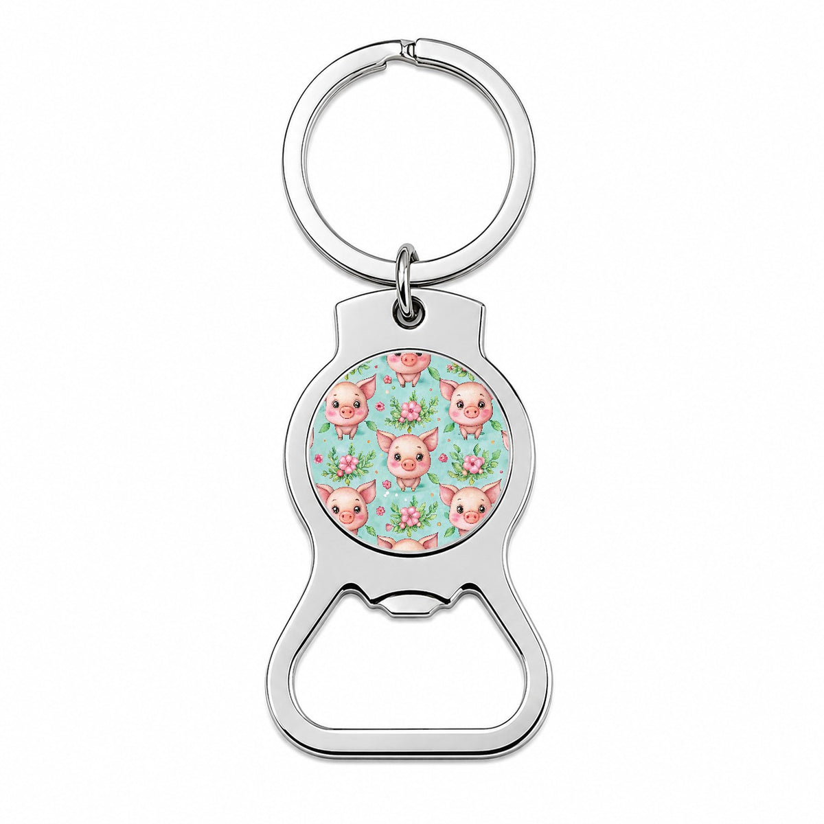 Adorable Pig Faces Watercolor Bottle Opener Keychain