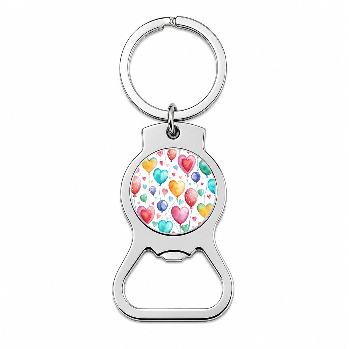Balloons Hearts Colorful Watercolor Birthday Bottle Opener Keychain