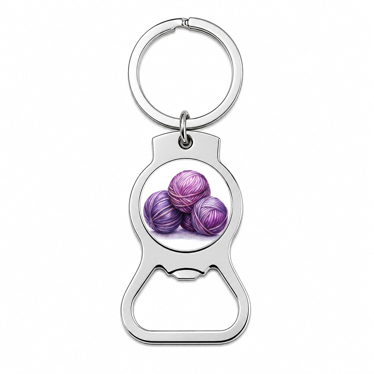 Balls Of Purple Yarn Knitting Crochet Watercolor Bottle Opener Keychain