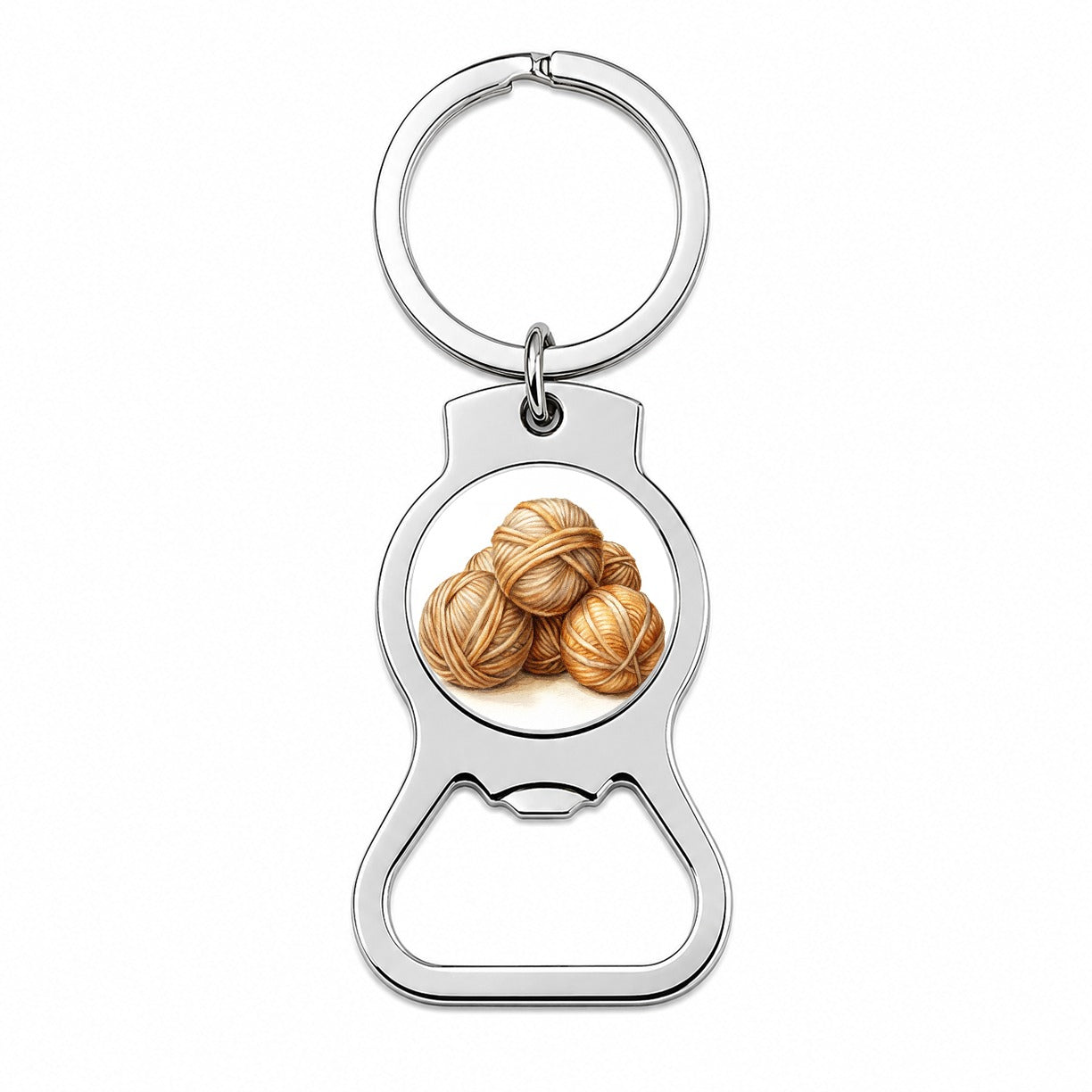 Balls Of Tan Yarn Knitting Crochet Watercolor Bottle Opener Keychain