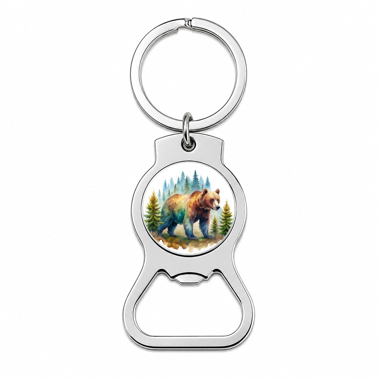 Bear In Forest Watercolor Design Bottle Opener Keychain