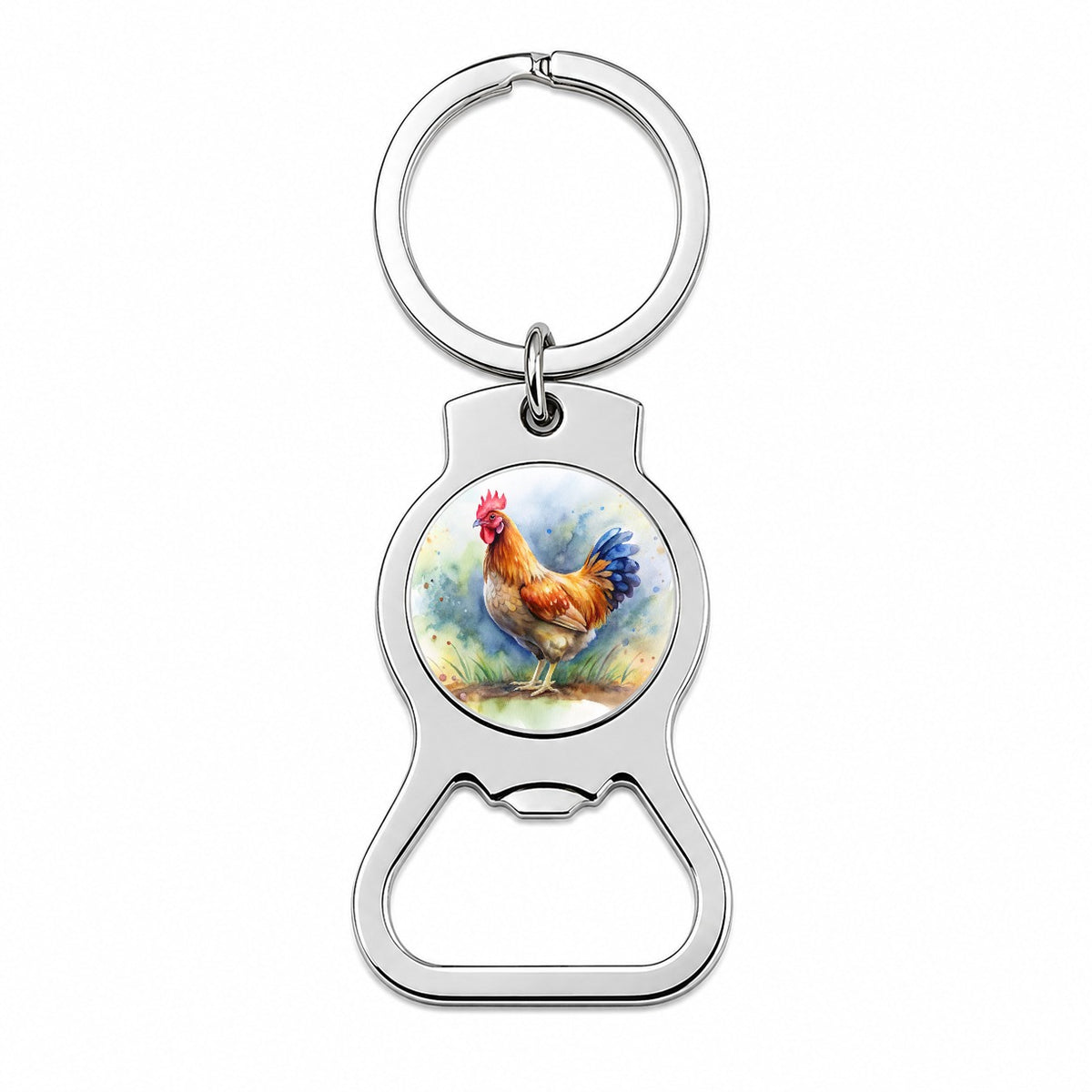 Beautiful Chicken Watercolor Bottle Opener Keychain