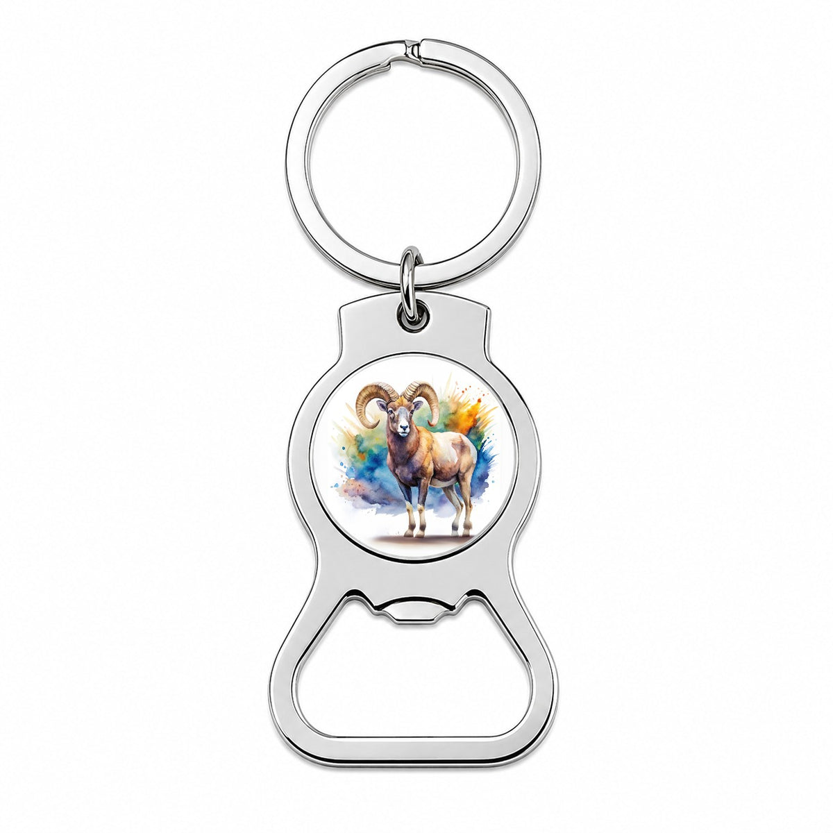 Bighorn Sheep Watercolor Design Bottle Opener Keychain