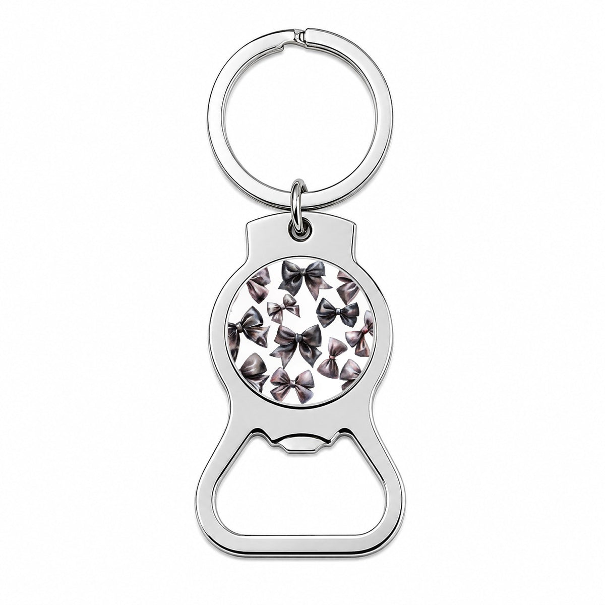 Black Scattered Coquette Bows Watercolor Bottle Opener Keychain