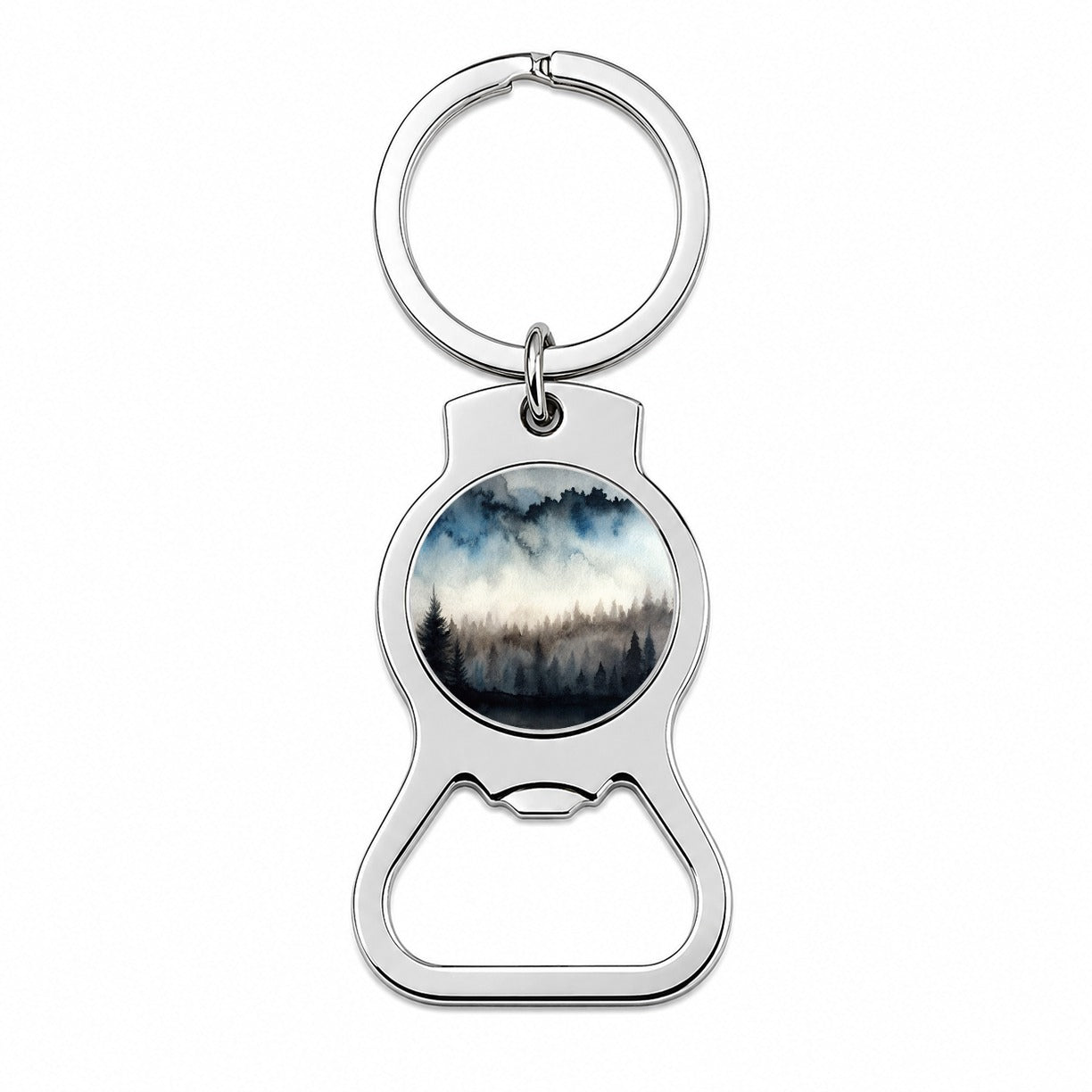 Black Shadow Forest Ombre Watercolor Bottle Opener Keychain