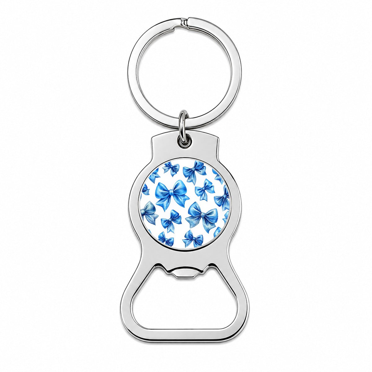 Blue Scattered Coquette Bows Watercolor Bottle Opener Keychain