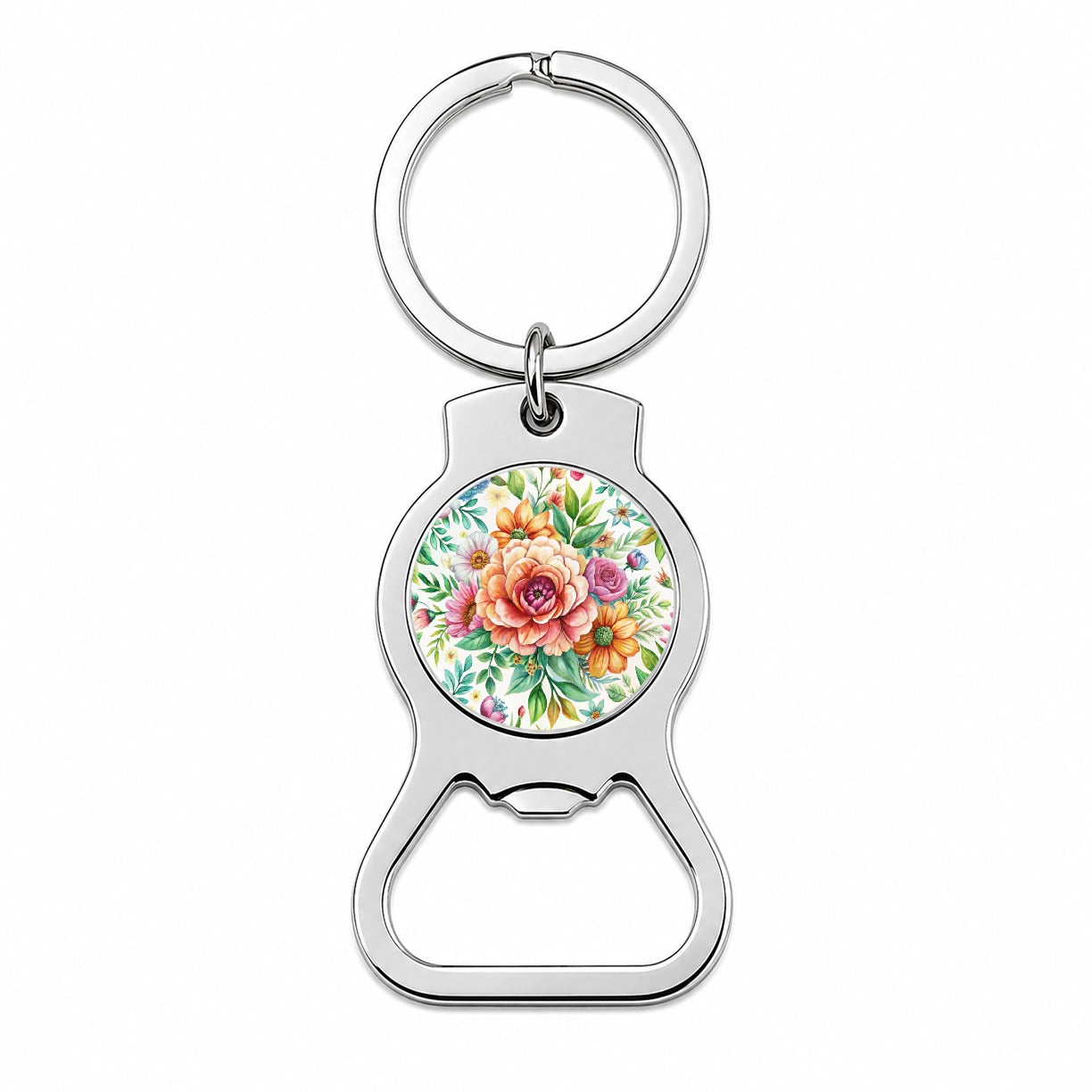 Boho Flowers Watercolor Bottle Opener Keychain