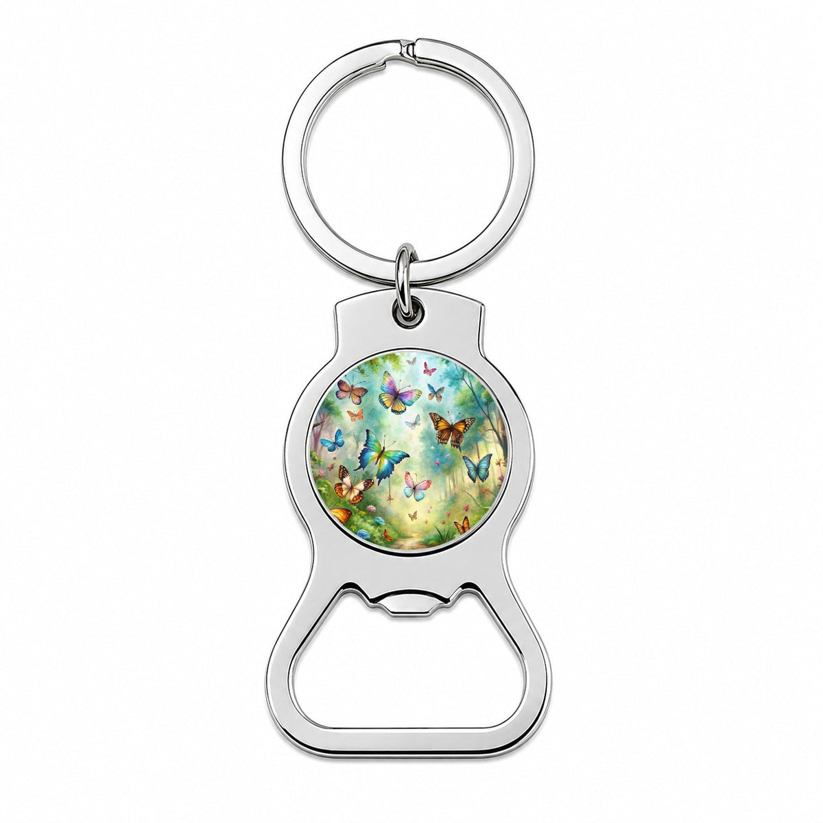 Butterflies In Forest Fantasy Watercolor Bottle Opener Keychain