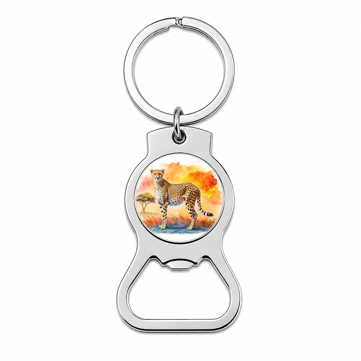 Cheetah African Plain Watercolor Design Bottle Opener Keychain