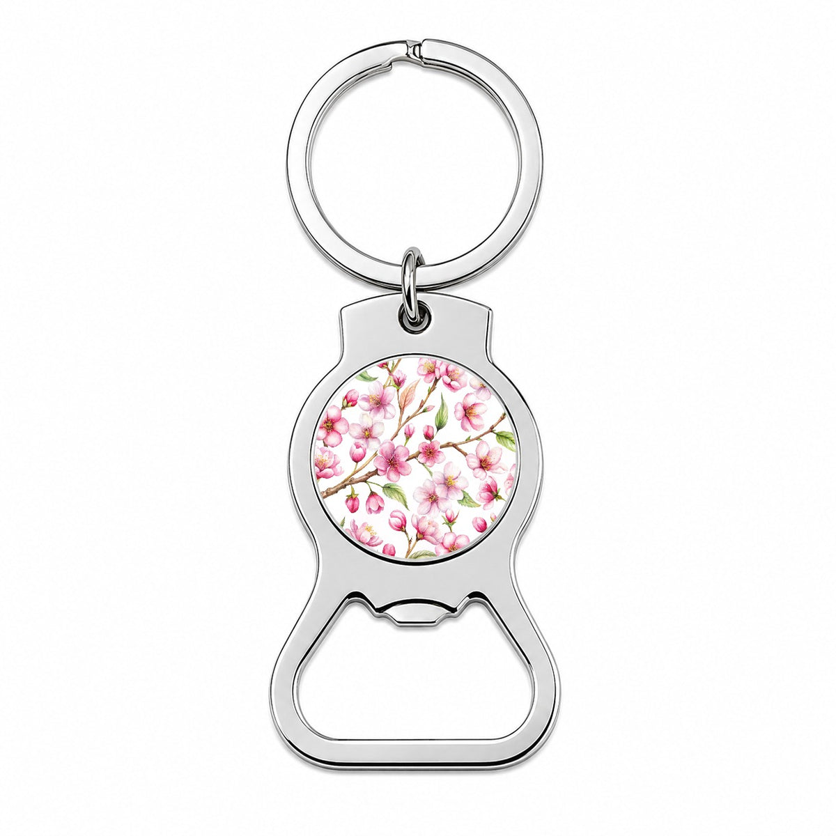Cherry Blossom Flowers White Bottle Opener Keychain