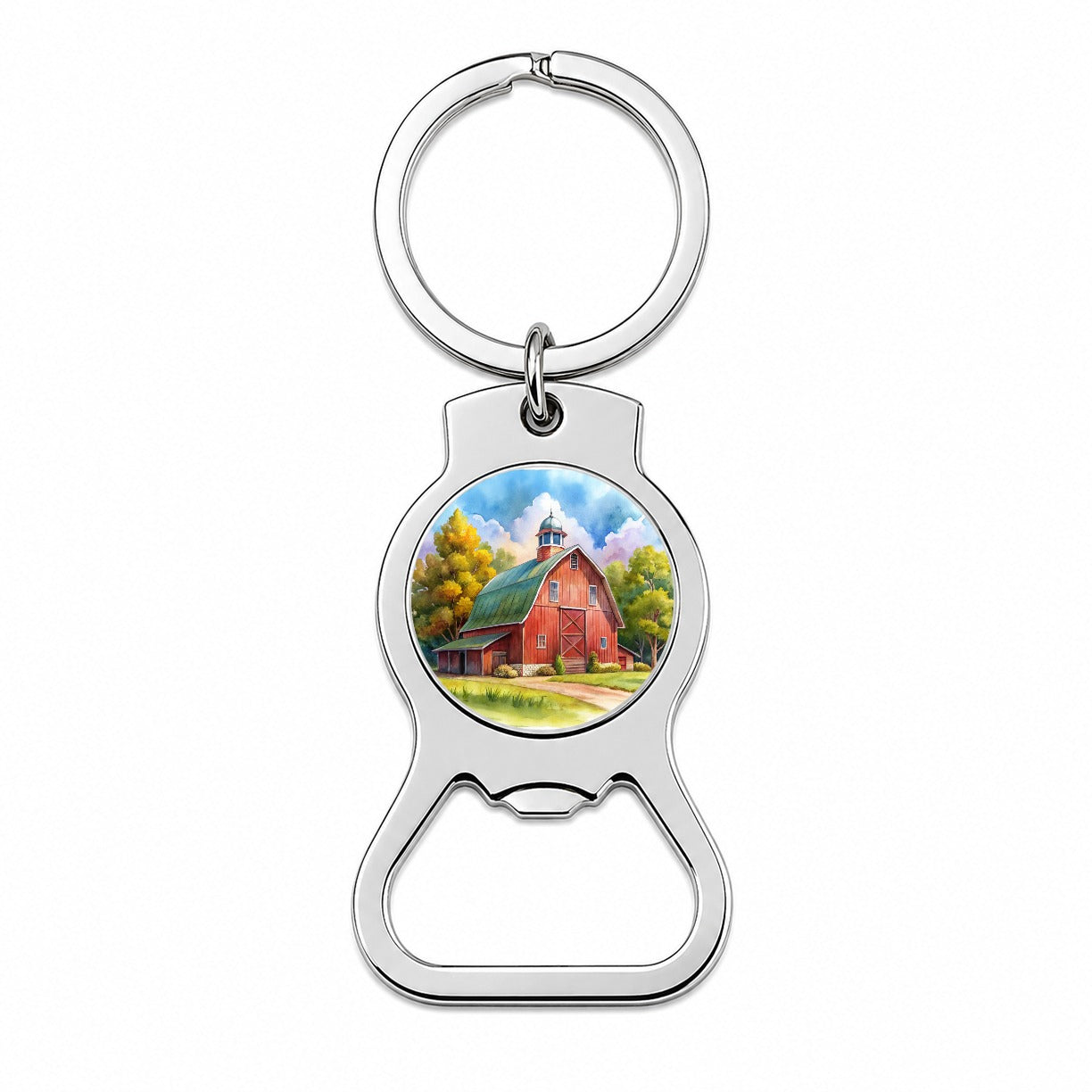 Classic Red Barn Watercolor Bottle Opener Keychain