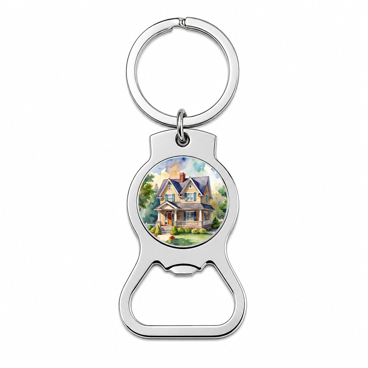 Country Farm House Painting Watercolor Bottle Opener Keychain