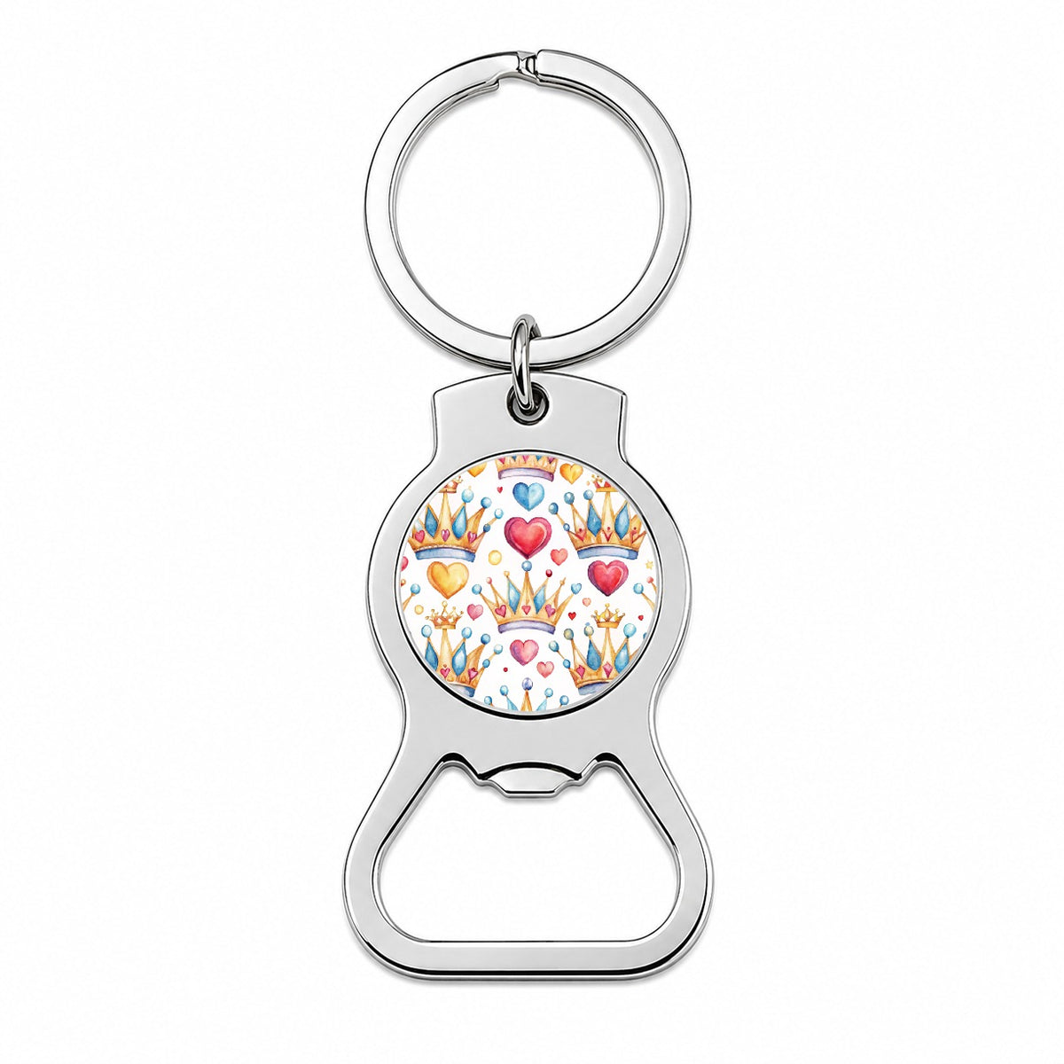 Crowns Royalty Tiaras Hearts Watercolor Bottle Opener Keychain